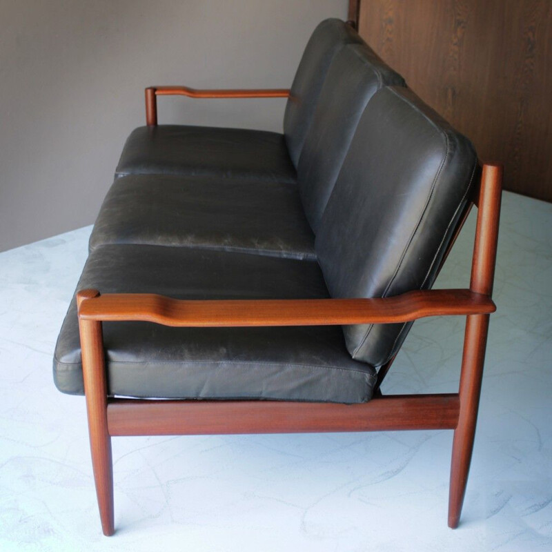 Vintage teak living room set with leather, Danish 1960