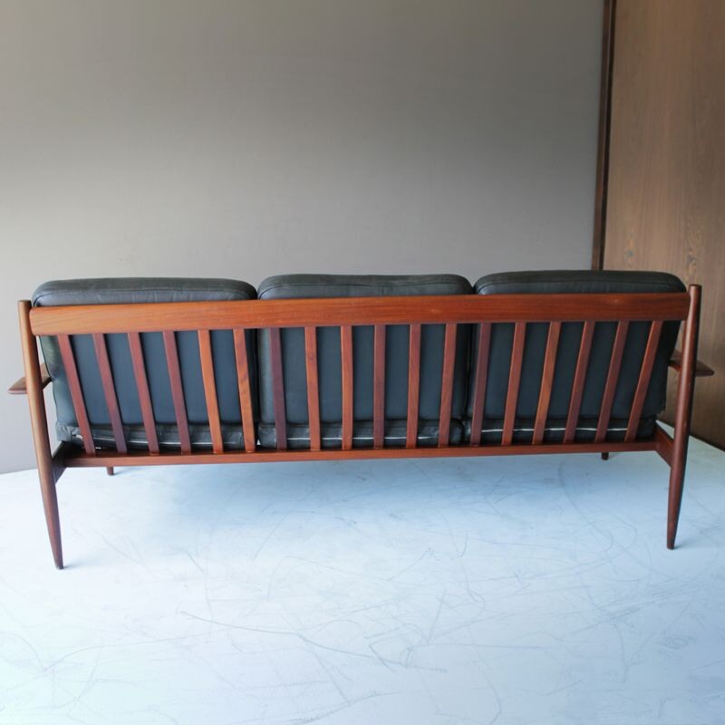 Vintage teak living room set with leather, Danish 1960