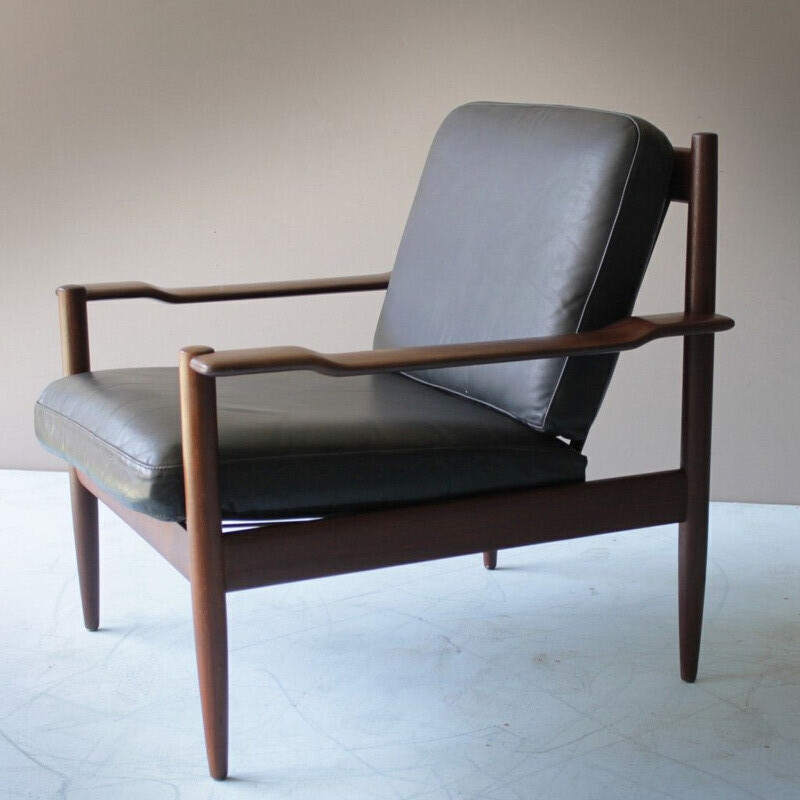 Vintage teak living room set with leather, Danish 1960