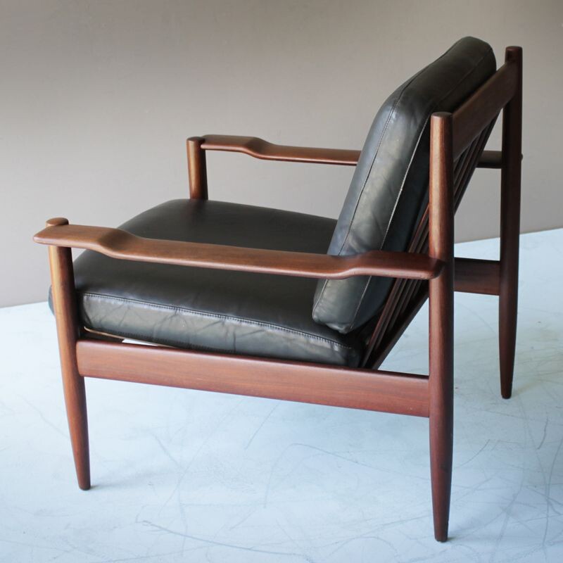 Vintage teak living room set with leather, Danish 1960