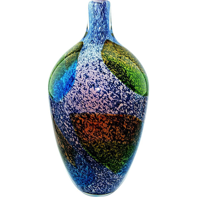 Grand vase vintage en verre soufflé de Murano. Italie 1980