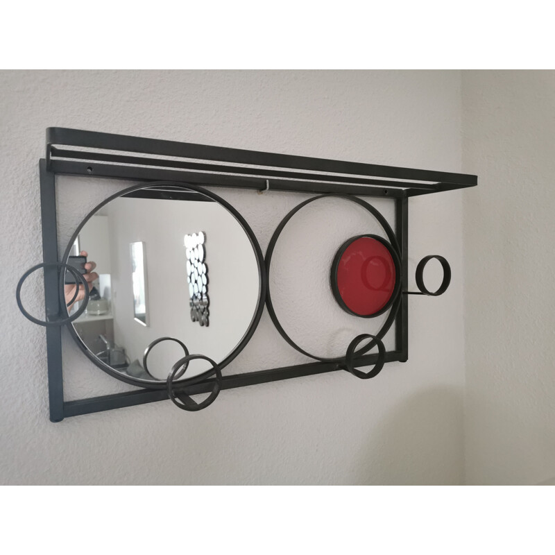 Vintage metal and glass wall coat rack