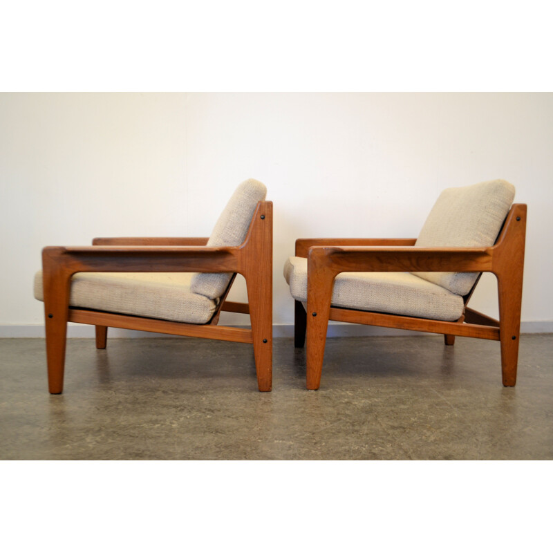 Pair of Komfort armchairs in teak wood and beige fabric, Arne Wahl IVERSEN - 1960s