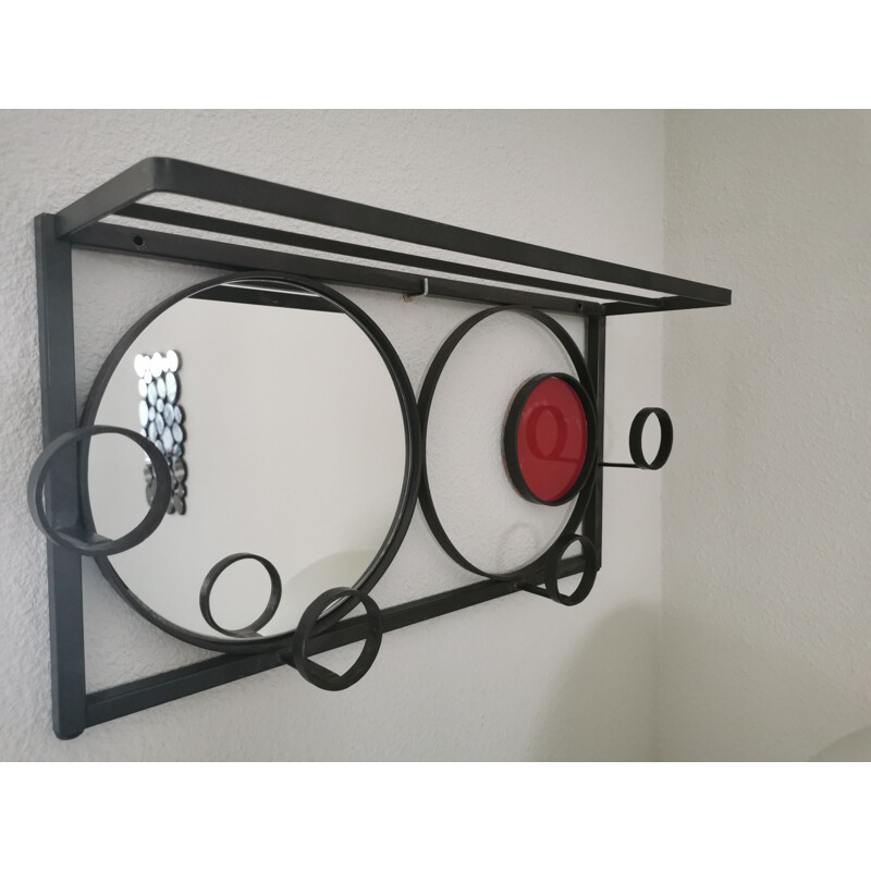 Vintage metal and glass wall coat rack