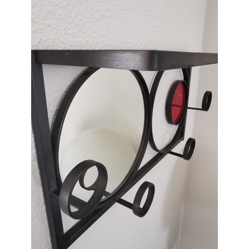 Vintage metal and glass wall coat rack