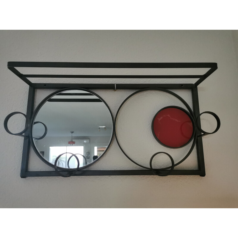 Vintage metal and glass wall coat rack