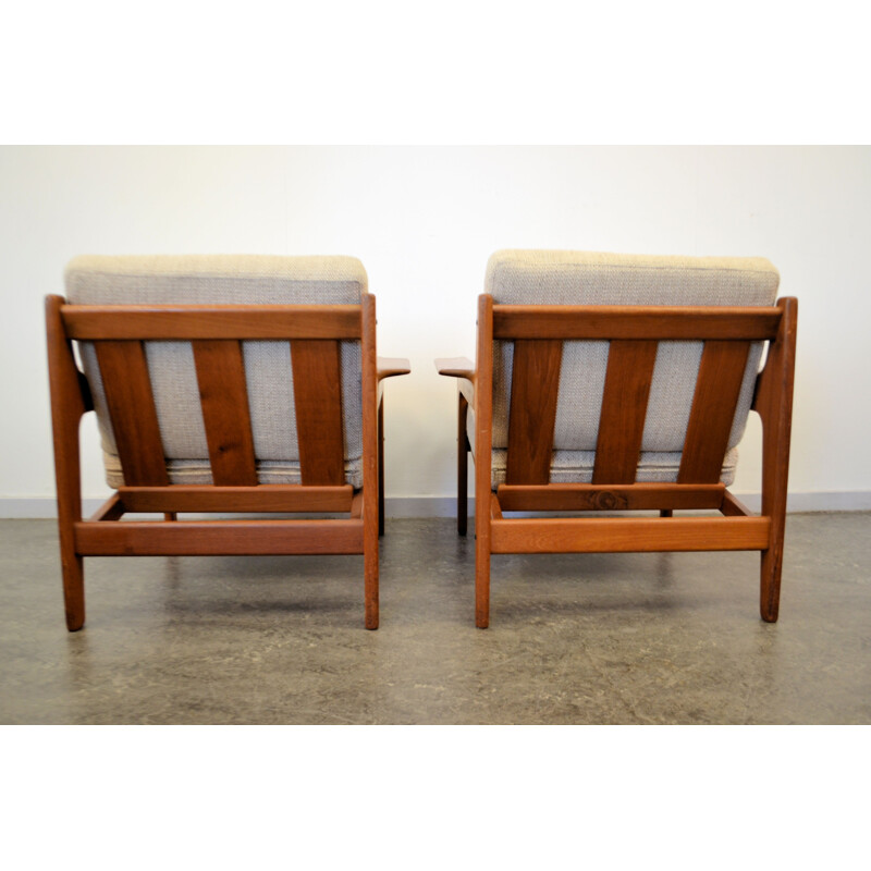 Pair of Komfort armchairs in teak wood and beige fabric, Arne Wahl IVERSEN - 1960s