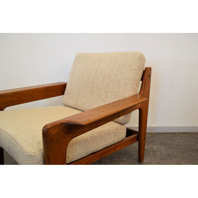 Pair of Komfort armchairs in teak wood and beige fabric, Arne Wahl IVERSEN - 1960s