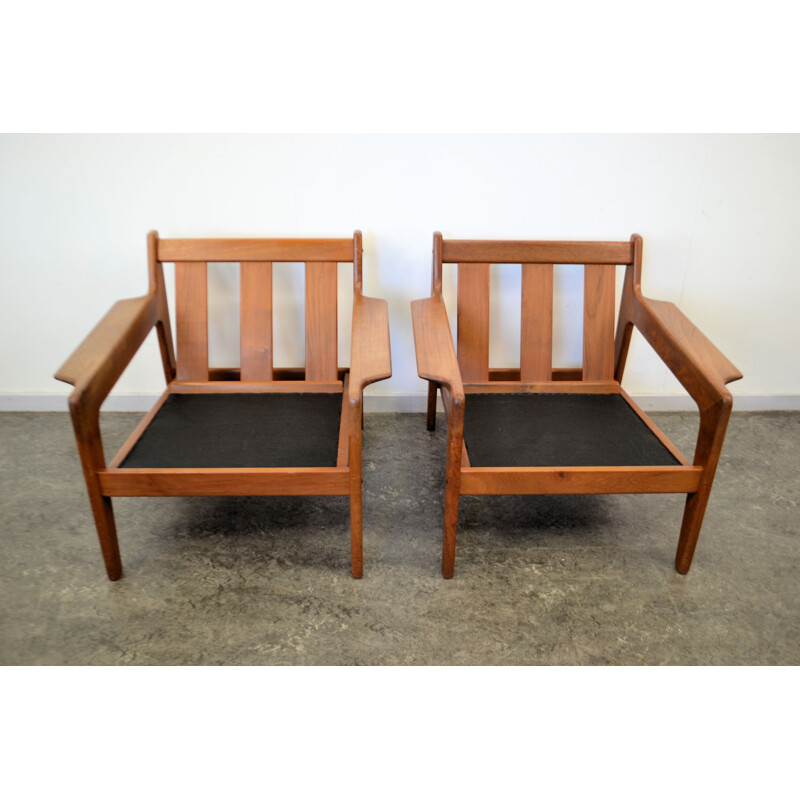 Pair of Komfort armchairs in teak wood and beige fabric, Arne Wahl IVERSEN - 1960s