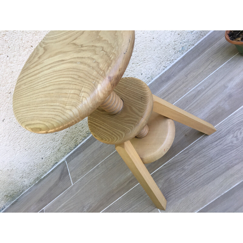 Vintage high adjustable wooden stool with screw 1990s