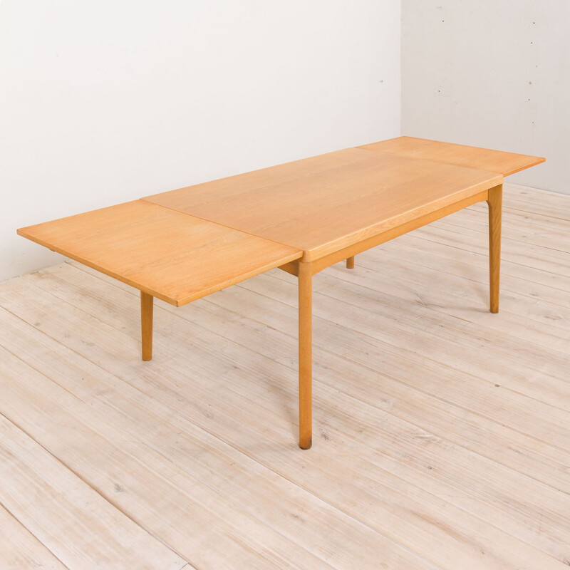 Vintage oak dinning extension table rectangular Vejle Mobelfabrik by Henning Kjaernulf, Denmark 1960s