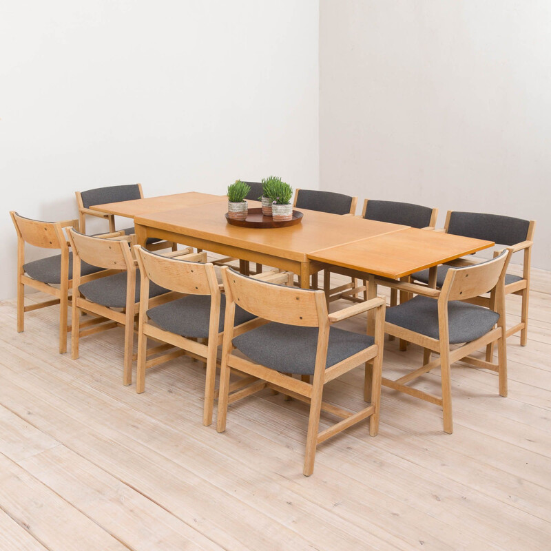 Vintage oak dinning extension table rectangular Vejle Mobelfabrik by Henning Kjaernulf, Denmark 1960s