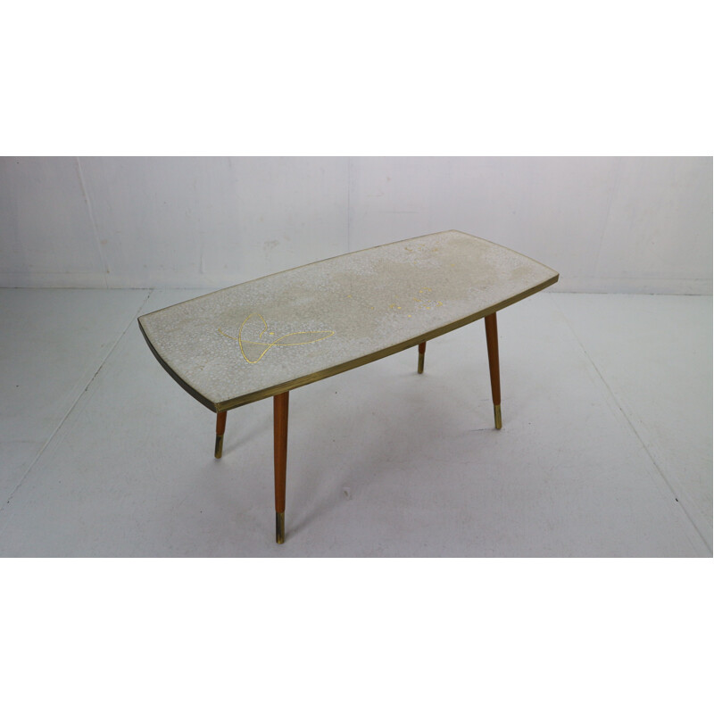 Vintage Ceramic Mosaic & Gold-Plated Coffee Table by Berthold Muller, Germany 1950s