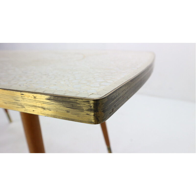 Vintage Ceramic Mosaic & Gold-Plated Coffee Table by Berthold Muller, Germany 1950s