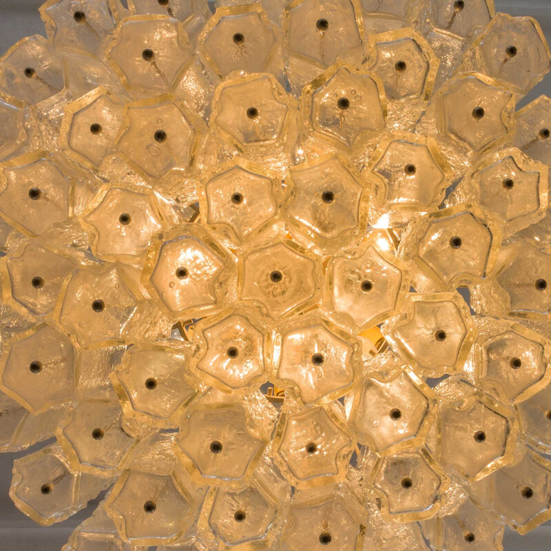 Vintage Paolo Venini chandelier with Murano frosted glass hexagonal shades, Italian 1960s