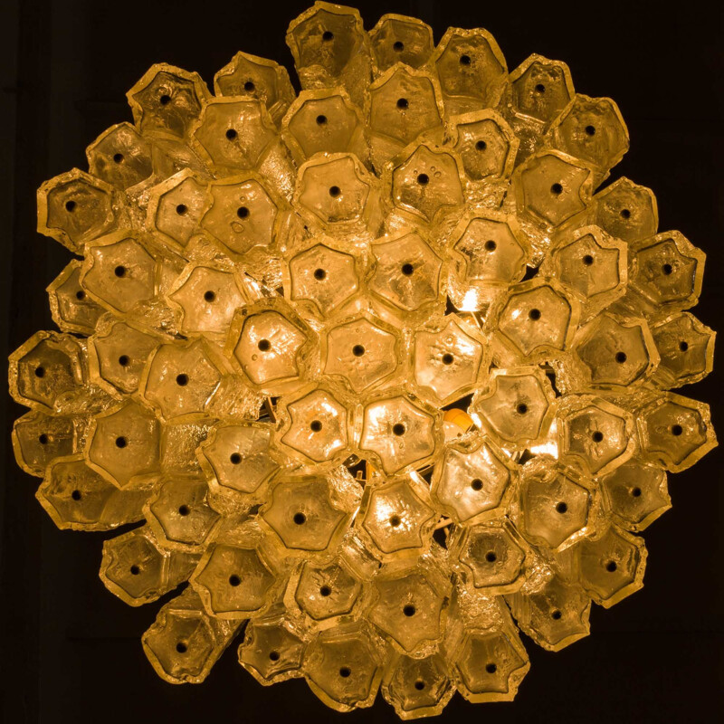 Lustre vintage Paolo Venini avec abat-jour hexagonaux en verre dépoli de Murano, Italie 1960