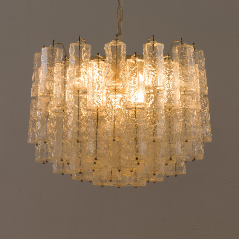 Vintage Paolo Venini chandelier with Murano frosted glass hexagonal shades, Italian 1960s