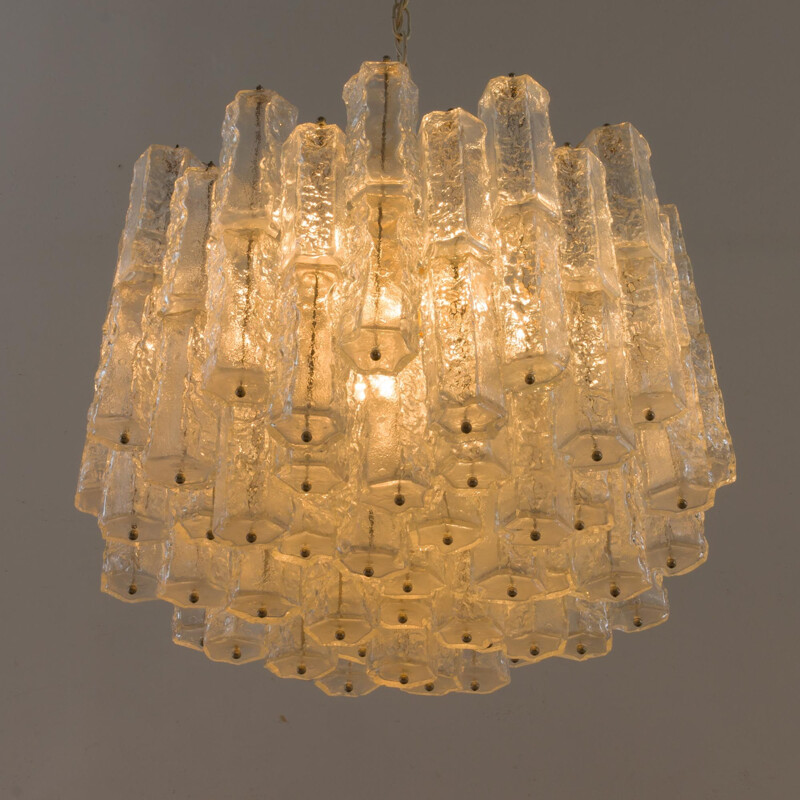 Vintage Paolo Venini chandelier with Murano frosted glass hexagonal shades, Italian 1960s