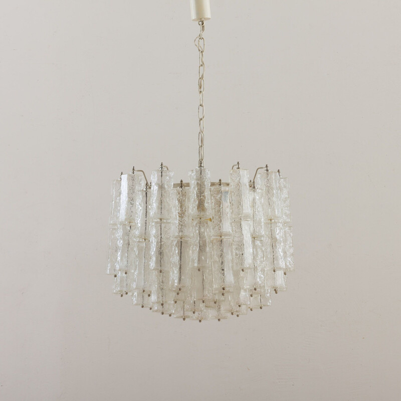 Vintage Paolo Venini chandelier with Murano frosted glass hexagonal shades, Italian 1960s