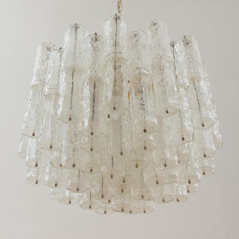 Vintage Paolo Venini chandelier with Murano frosted glass hexagonal shades, Italian 1960s