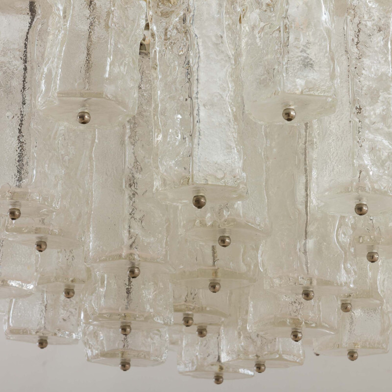 Vintage Paolo Venini chandelier with Murano frosted glass hexagonal shades, Italian 1960s