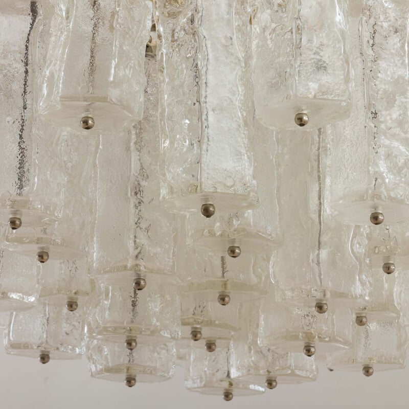 Vintage Paolo Venini chandelier with Murano frosted glass hexagonal shades, Italian 1960s