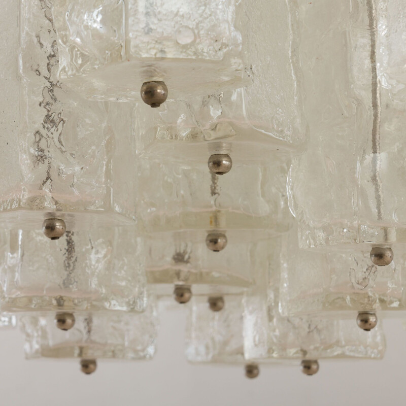 Vintage Paolo Venini chandelier with Murano frosted glass hexagonal shades, Italian 1960s