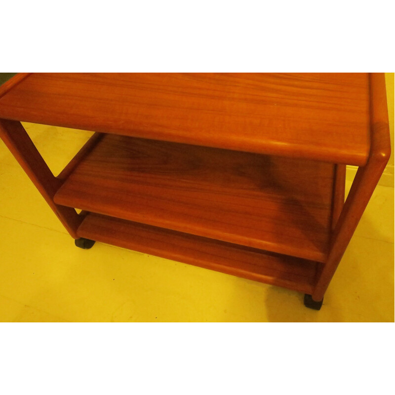 Vintage Teak 3-Tier Serving Trolley on Wheels, Danish 1960s