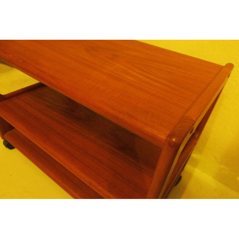 Vintage Teak 3-Tier Serving Trolley on Wheels, Danish 1960s