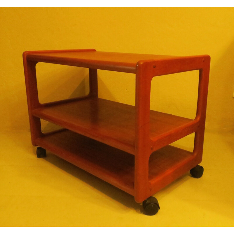 Vintage Teak 3-Tier Serving Trolley on Wheels, Danish 1960s