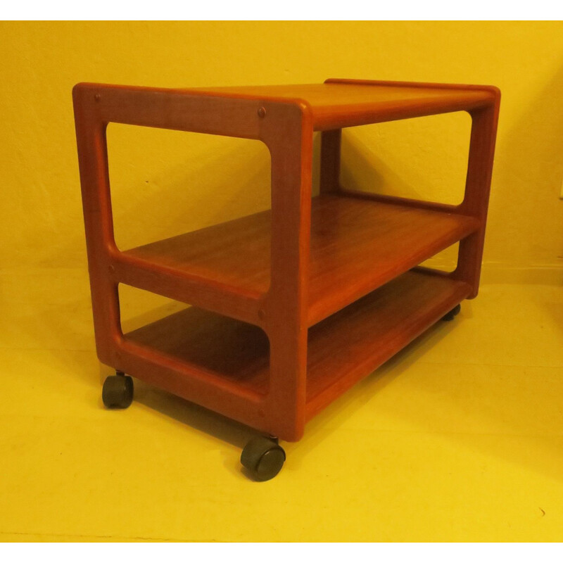 Vintage Teak 3-Tier Serving Trolley on Wheels, Danish 1960s