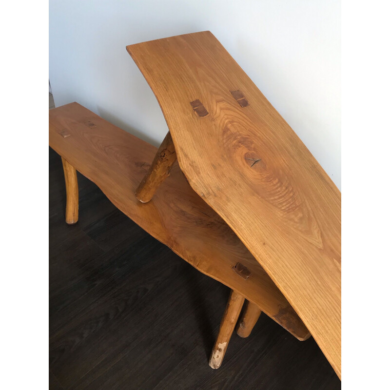 Pair of vintage solid elm benches 1970s