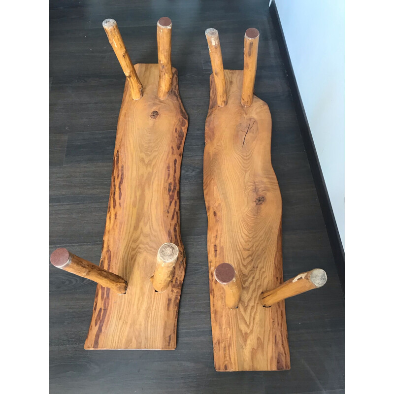 Pair of vintage solid elm benches 1970s