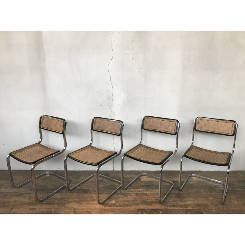 Set of 4 vintage cane chairs by Marcel Breuer, Italy 1970s