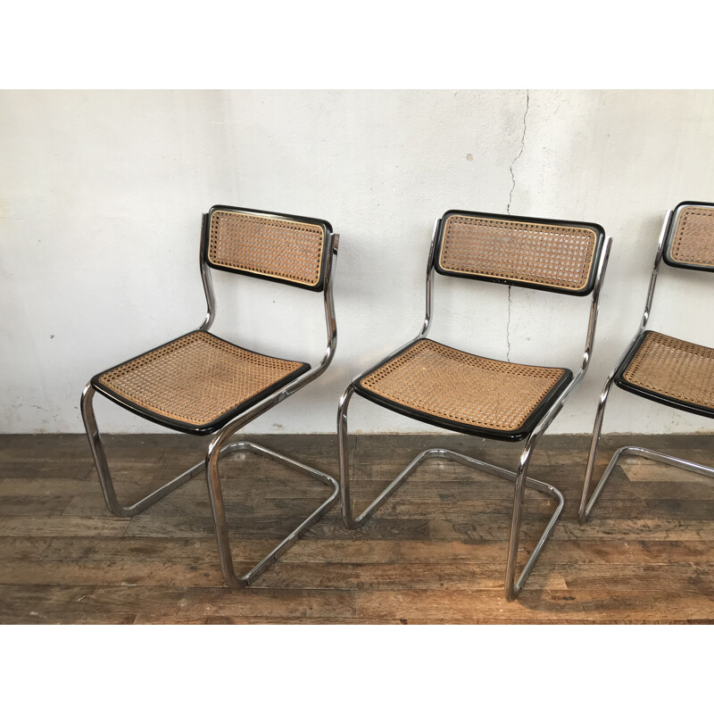 Set of 4 vintage cane chairs by Marcel Breuer, Italy 1970s