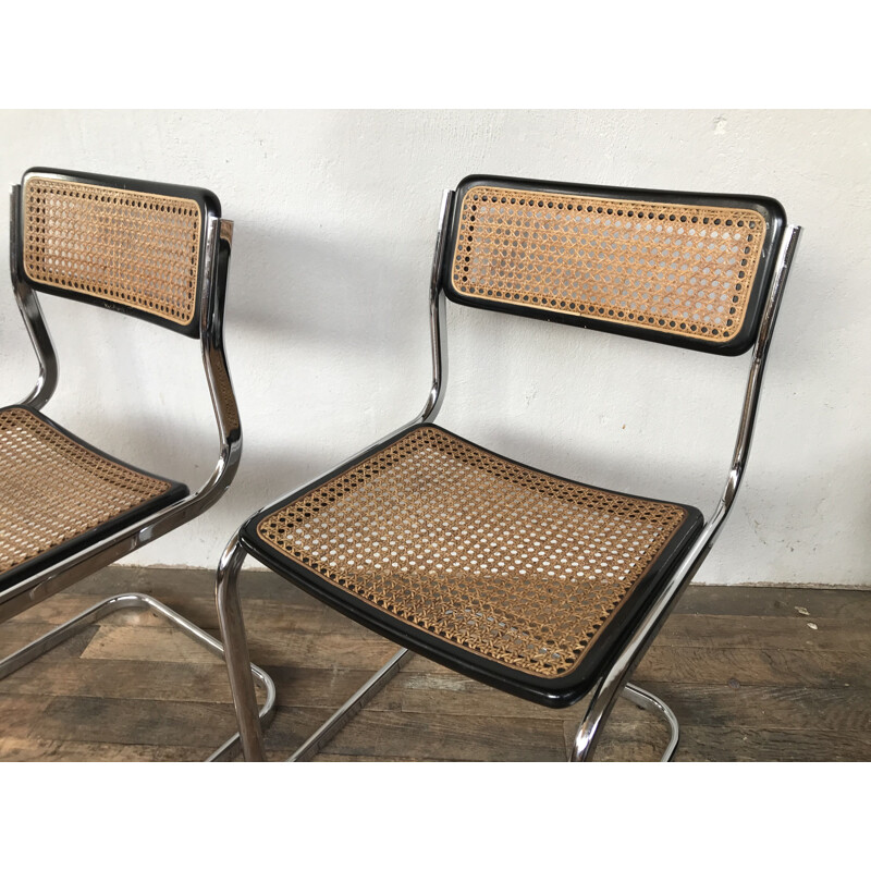 Set of 4 vintage cane chairs by Marcel Breuer, Italy 1970s