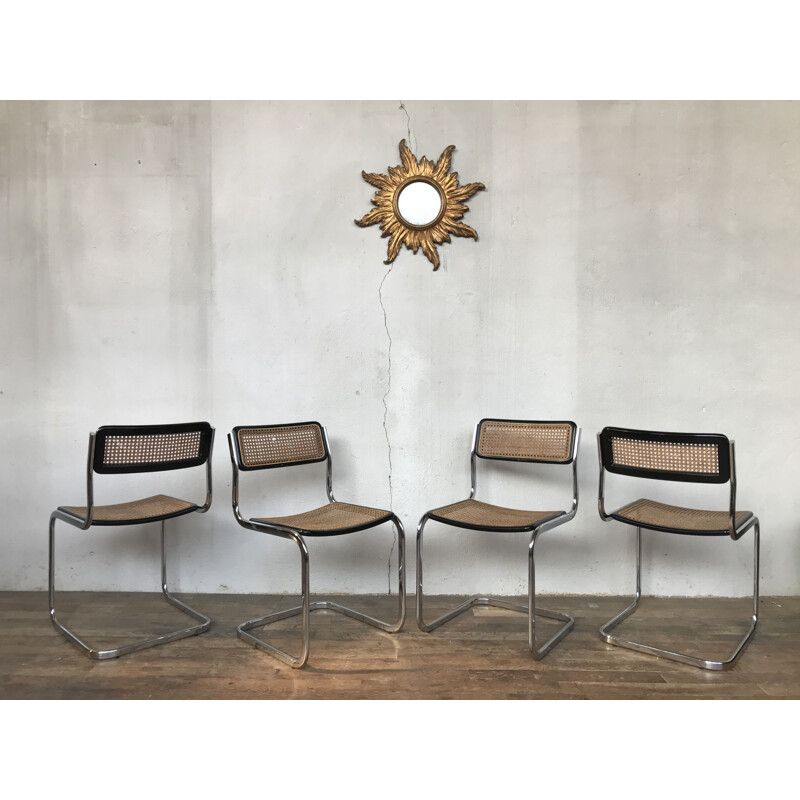 Set of 4 vintage cane chairs by Marcel Breuer, Italy 1970s