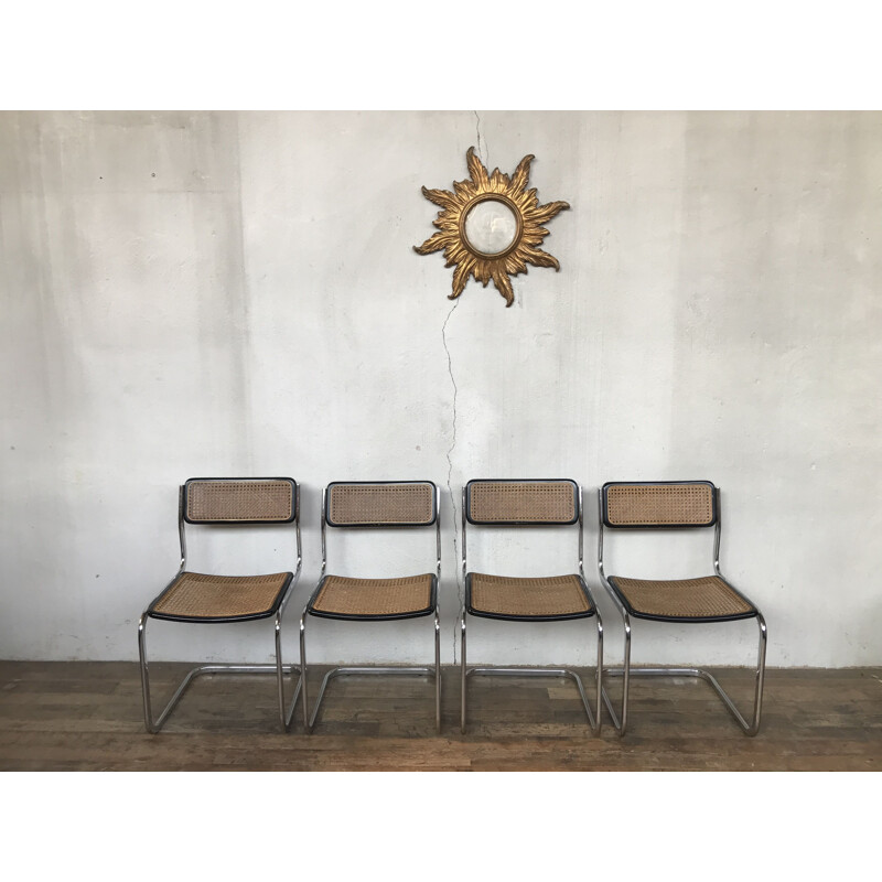 Set of 4 vintage cane chairs by Marcel Breuer, Italy 1970s