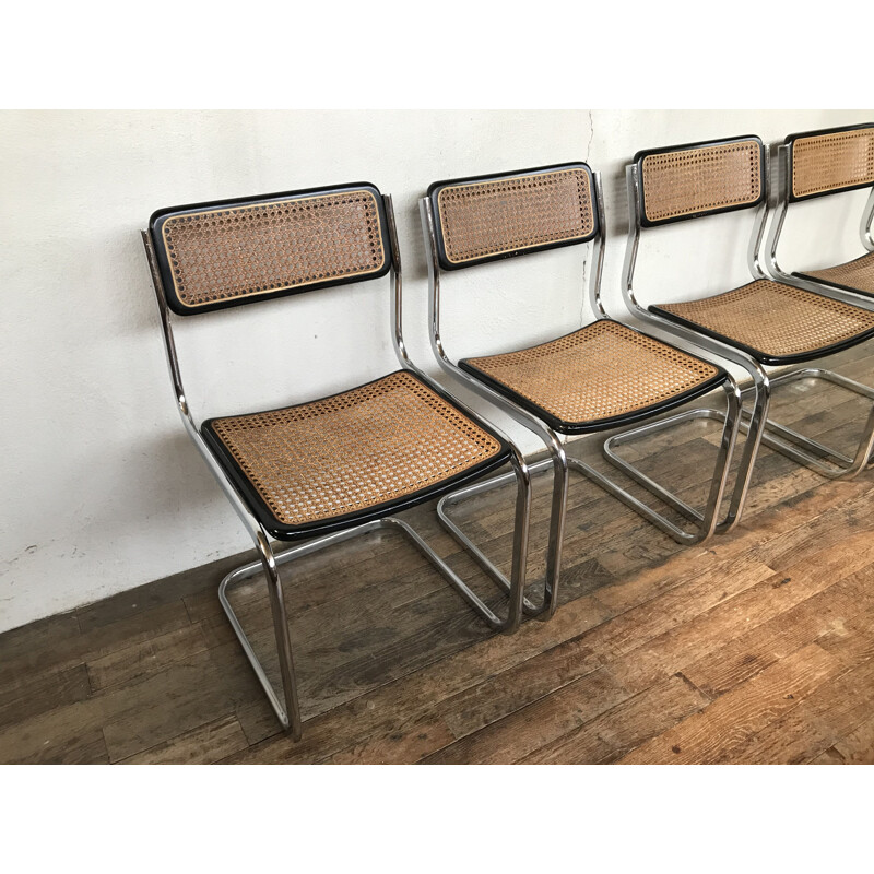 Set of 4 vintage cane chairs by Marcel Breuer, Italy 1970s