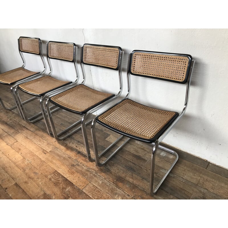 Lot de 4 chaises vintage cannées par Marcel Breuer, Italie 1970