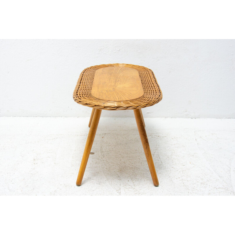 Tabouret vintage en rotin de Jan Kalous pour ÚLUV, Tchécoslovaquie 1960