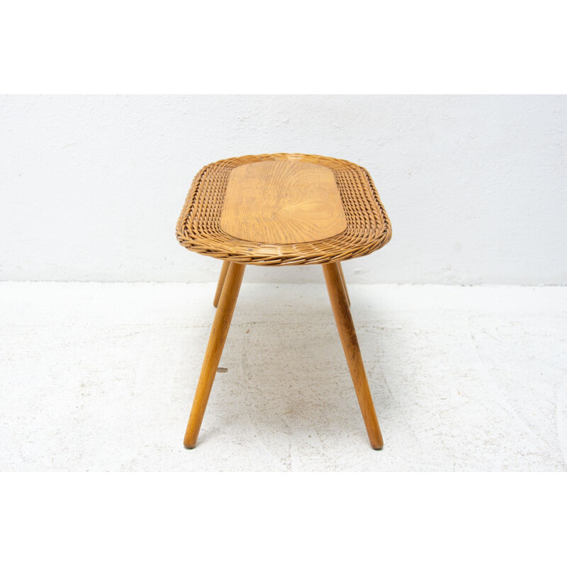 Vintage rattan stool by Jan Kalous for ÚLUV, Czechoslovakia 1960s