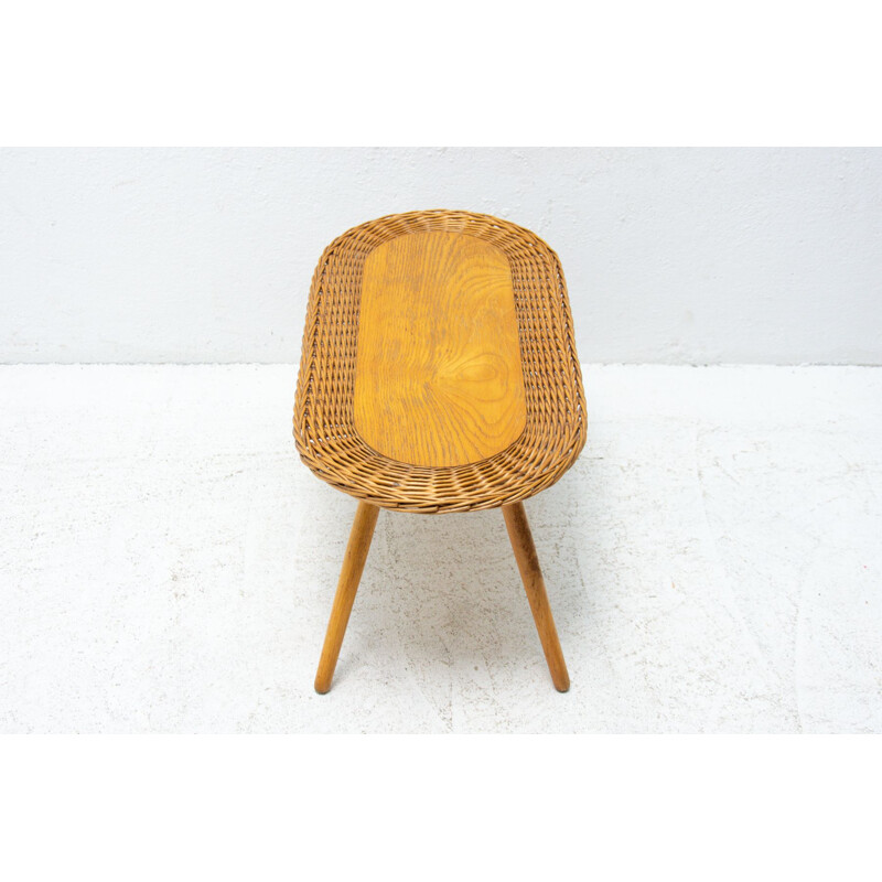 Vintage rattan stool by Jan Kalous for ÚLUV, Czechoslovakia 1960s