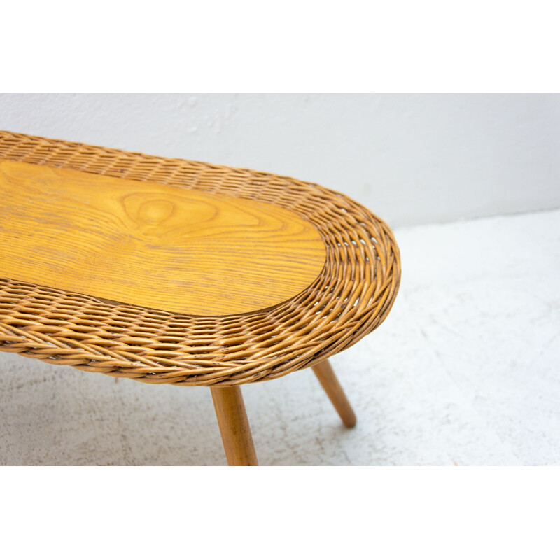 Vintage rattan stool by Jan Kalous for ÚLUV, Czechoslovakia 1960s