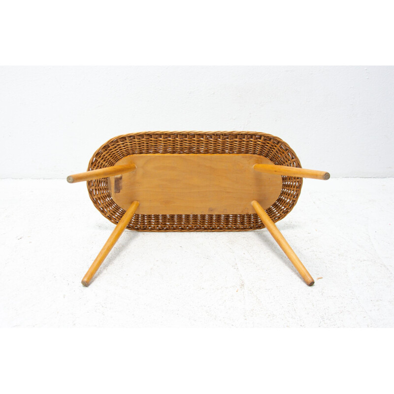 Vintage rattan stool by Jan Kalous for ÚLUV, Czechoslovakia 1960s