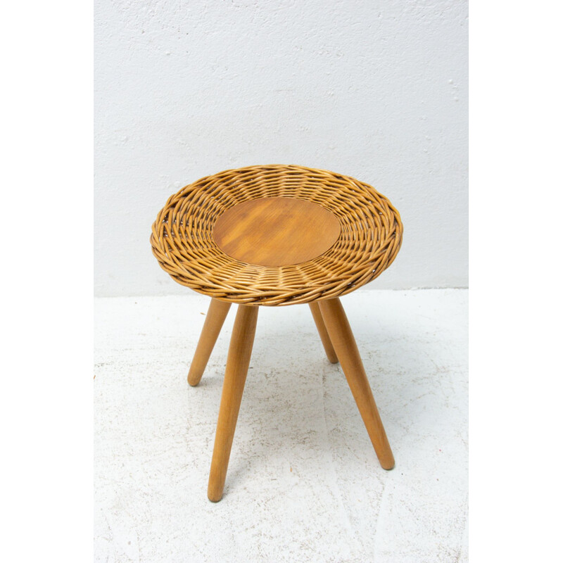 Vintage rattan stool by Jan Kalous for ÚLUV, Czechoslovakia 1960s