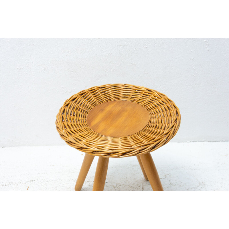 Tabouret vintage en rotin de Jan Kalous pour ÚLUV, Tchécoslovaquie 1960