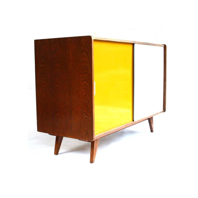 Interier Praha yellow and white storage in wood, Jiri JIROUTEK - 1960s