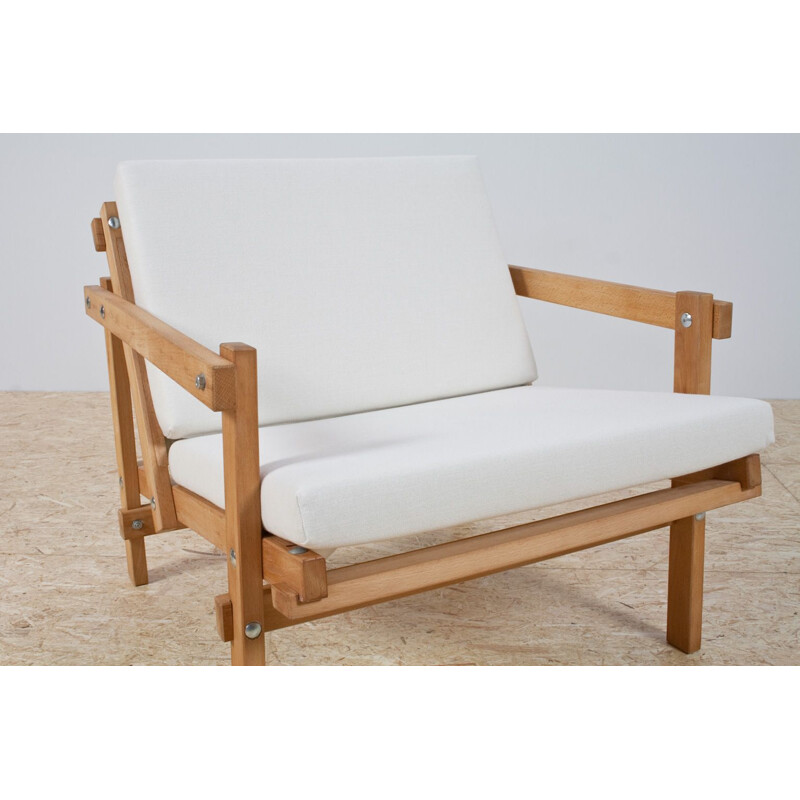 Vintage Martin Visser lounge chair model Cleon white upholstery and beech frame 1974s