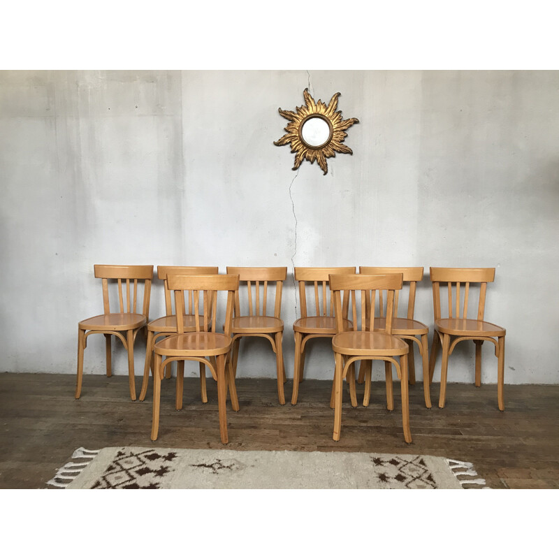 Lot de 8 chaises vintage Baumann bistrot bentwood 1950